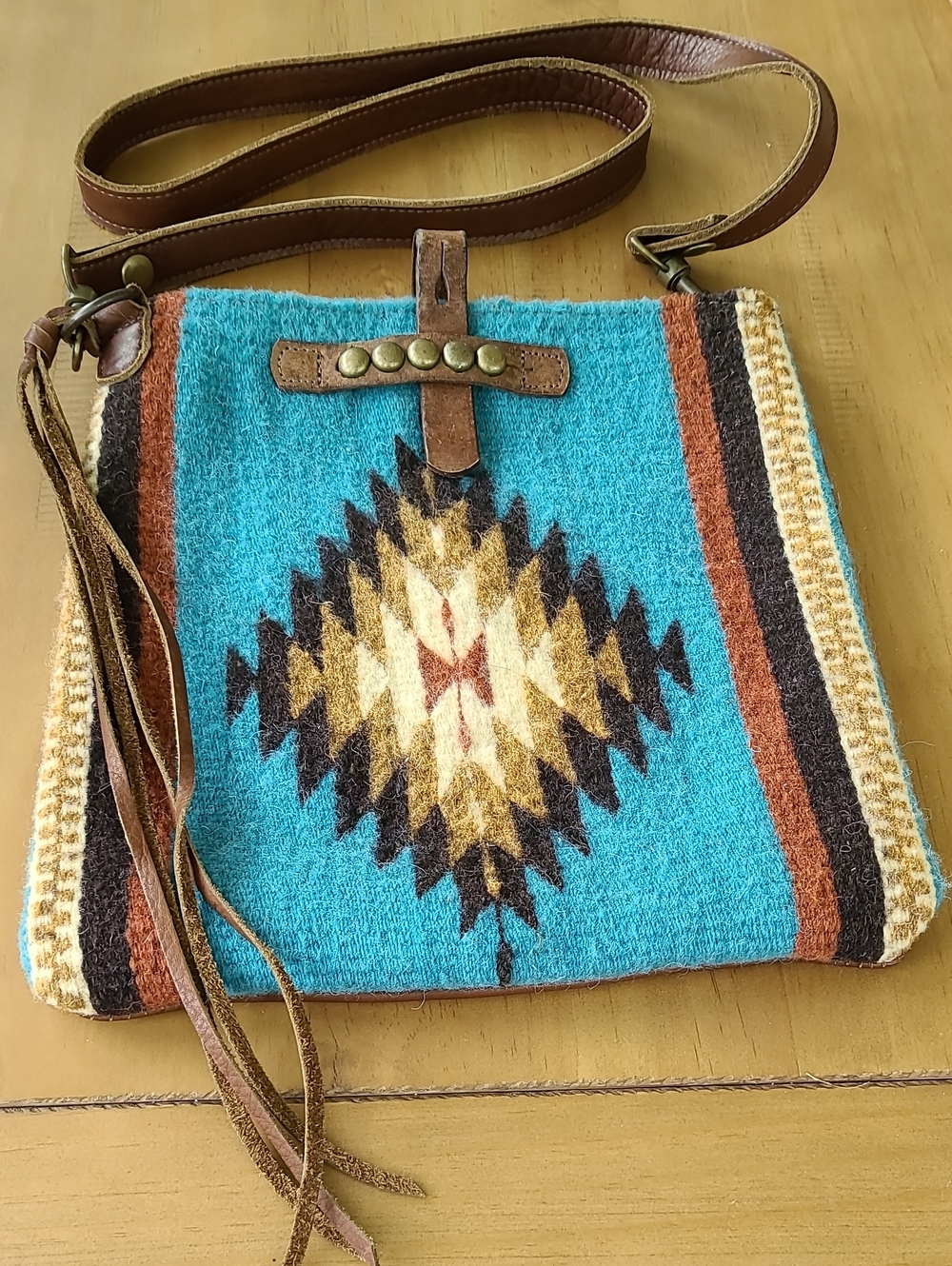 McFadin Sisters Southwest Style Wool/ Leather Crossbody.
